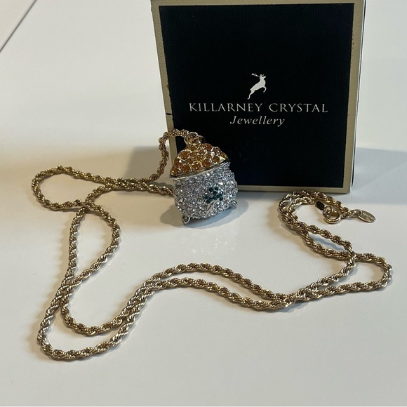 Killarney Rhinestone Pot of Gold Pendant & 33" Citations Rope Chain Vintage - Picture 3 of 10